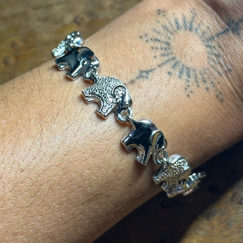 Vintage Silver Elephant Chain Link Bracelet